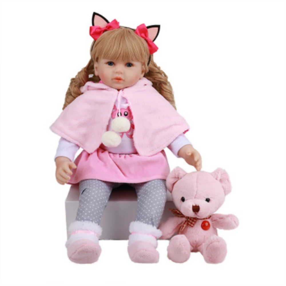 

60cm boneca reborn 24 inch soft silicone Vinyl Doll, curly hair doll children's holiday gift