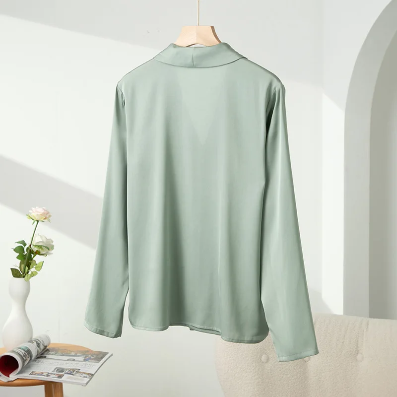 SuyaDream Women Silk Blouses 23mm 93%Silk 7%Spandex Long Sleeves V Neck Shirts 2022 Spring Autumn Office Chic Top Green White