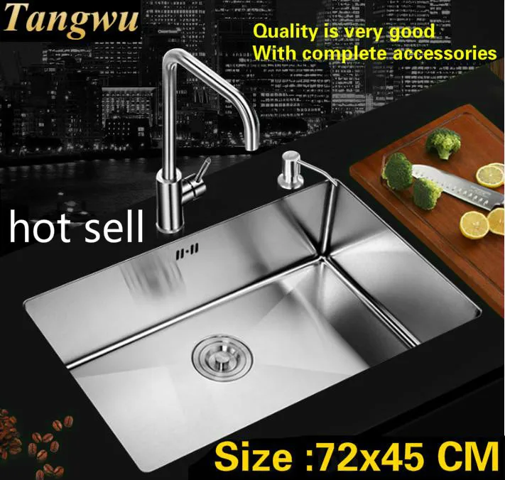 

Free shipping Hot sell household fashion big kitchen manual sink single trough food grade 304 stainless steel standard 72x45 CM