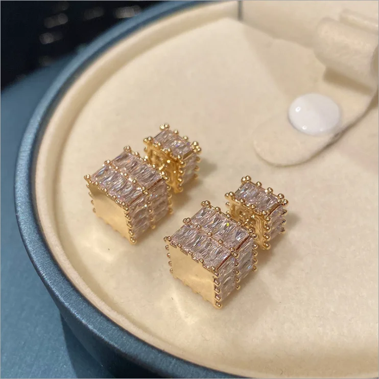 Women Cubic square earrings women's light luxury style earrings