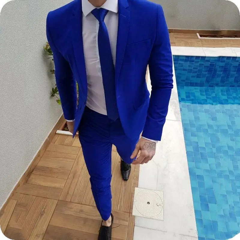 

New Arrival Royal Blue Prom Suits Groom Tuxedos Latest Designs Mens Wedding Suits Male Slim Fit (Jacket+Pants)1111