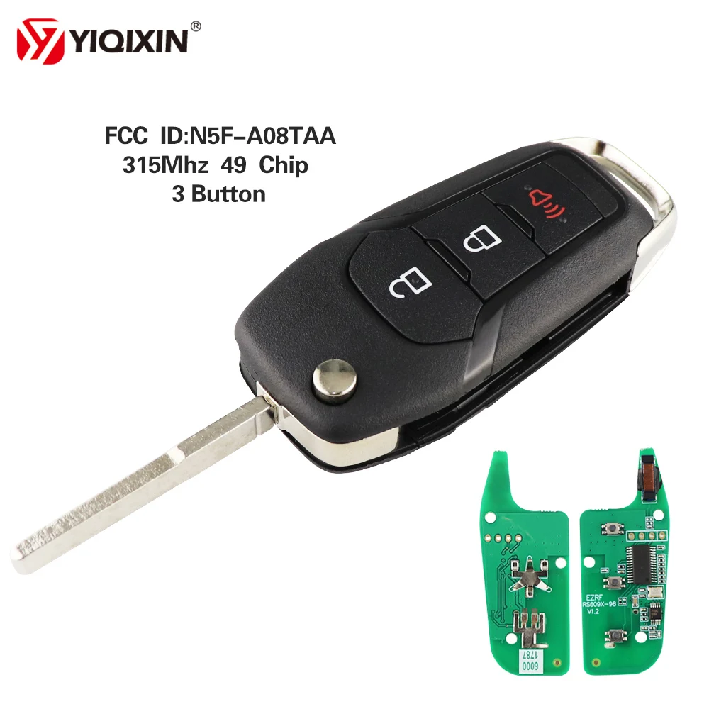 

YIQIXIN 3 Button Flip Remote Key Keyless Entry For Ford Fusion Escort Focus 2013-2015 ID49 Chip FCC ID:N5F-A08TAA HU101 Blade