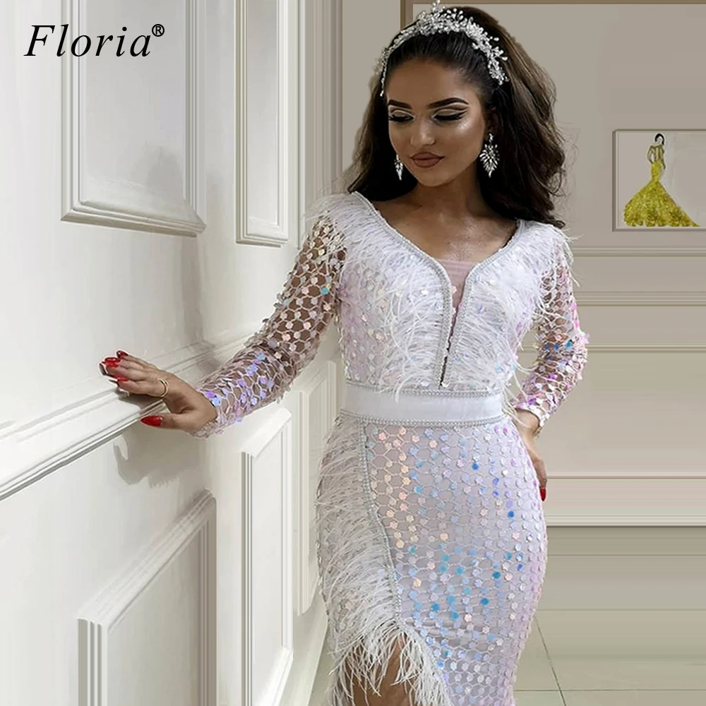 Dubai Meerjungfrau Prom Kleider 2020 Langen Ärmeln Pailletten Abendkleider Frauen Party Kleider Türkische Couture Frauen Kleider Robe Longue