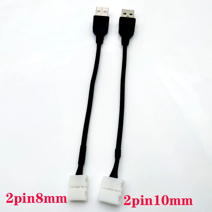 5pcs/Lot 2pin 8mm 10mm Free Welding Led Connector 15cm Cable To USB Led Strip Connector for DC5V 5050 Led Strip