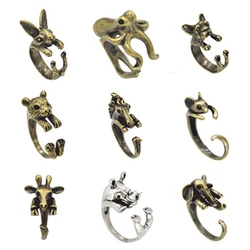 Kinitial Antique Adjustable Open Animal Ring Charms Giraffe Rabbit Rings for Women Party Fashion Finger Jewelry anillos mujer