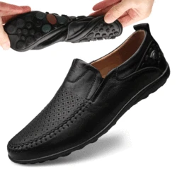 Italian Men Casual Shoes Summer Genuine Leather Men Loafers Moccasins Slip On Men's Flats Breathable Male Driving Shoes BTMOTTZ