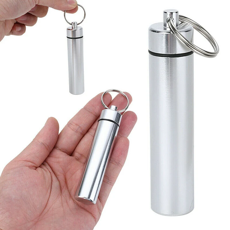 1pc Waterproof Aluminum Pill Box Medicine Case Container Bottle Holder Keychain Carabiner Outdoor Pill Case PillBox 4 Colors