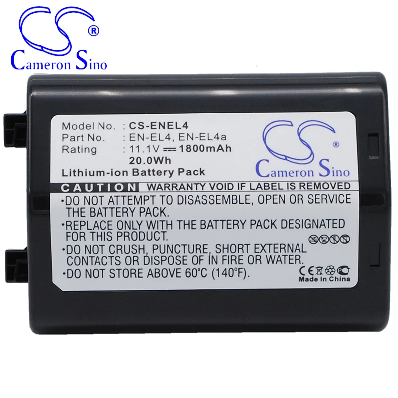 Nikon EN-EL4 디지털 카메라 배터리, CameronSino 배터리, Nikon D2H D2Hs D2X D2Xs F6 D3 D3X D3S, 1800mAh, 19.9Wh, 11.10V