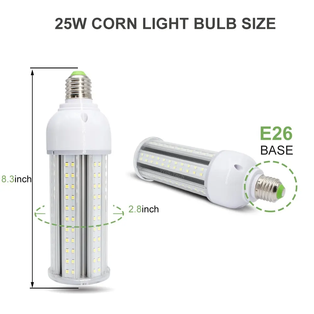 25W LED Corn Light Bulb,2400 Lumens,E26 BASE, Metal Halide Replacement for Indoor Outdoor Large Area Lighting, Street