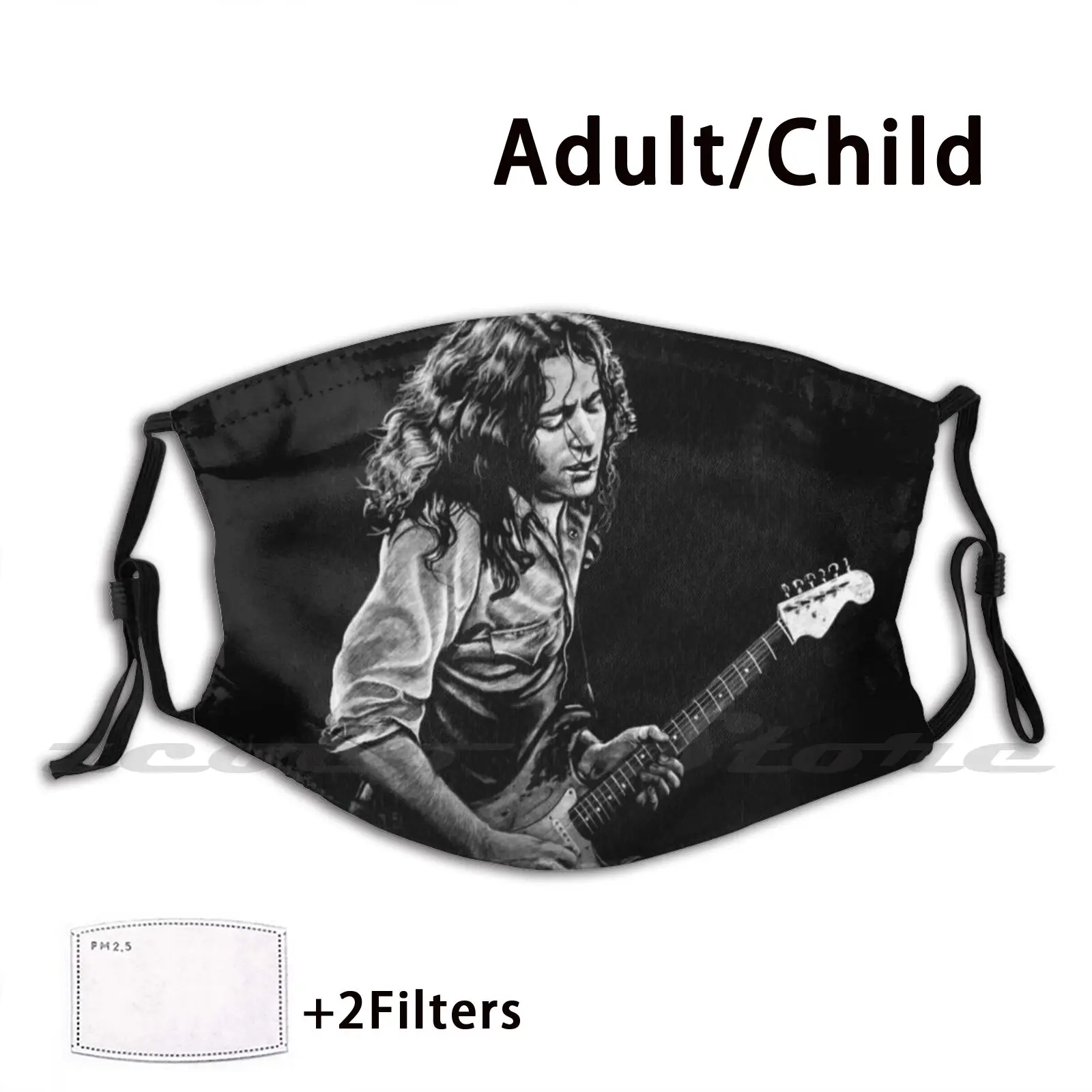 Drawing Mask Adult Child Washable Pm2.5 Filter Logo Creativity Art Legend Drawing Guitarist Irish Legend Legendary Guitarist