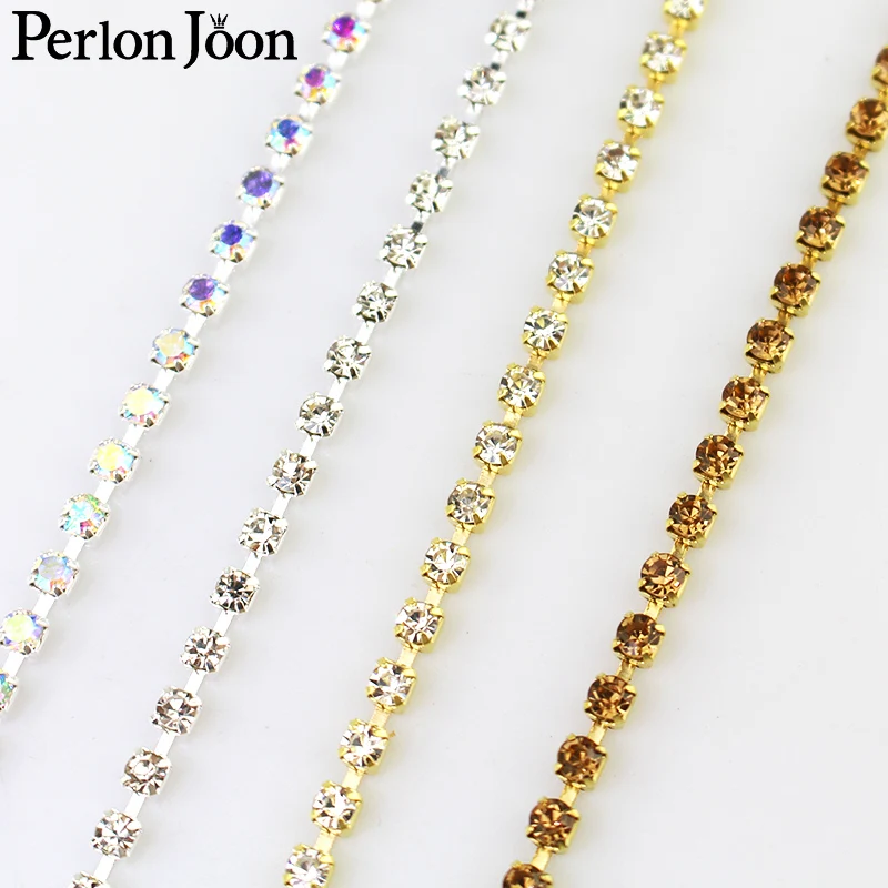 18yards/lot Crystal Rhinestones copper base Multiple colors strass decoration chain on colthing bag shoes accessories SS08-16