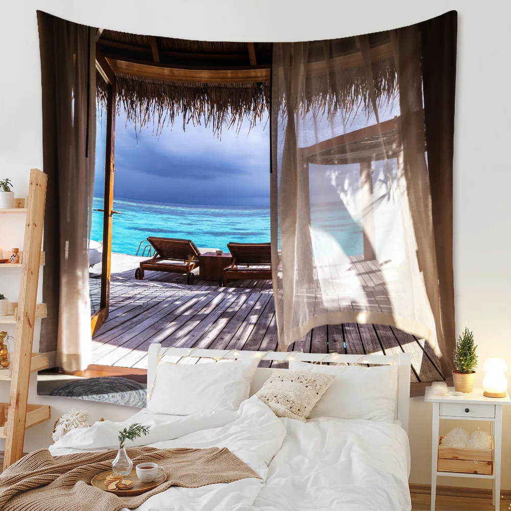 Beach Outside The Window Printing Tapestry Creative Hippie Wall Hanging Cloth Bohemian Tapestries Mandala Wall Art Decor