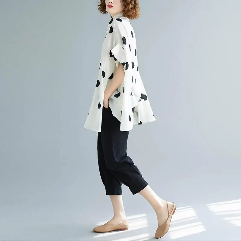 OverSized Polka Dot Chiffon Shirt Blouse Women Summer 2023 Casual Korean Batwing Sleeve Womens Tops and Blouses White Shirt