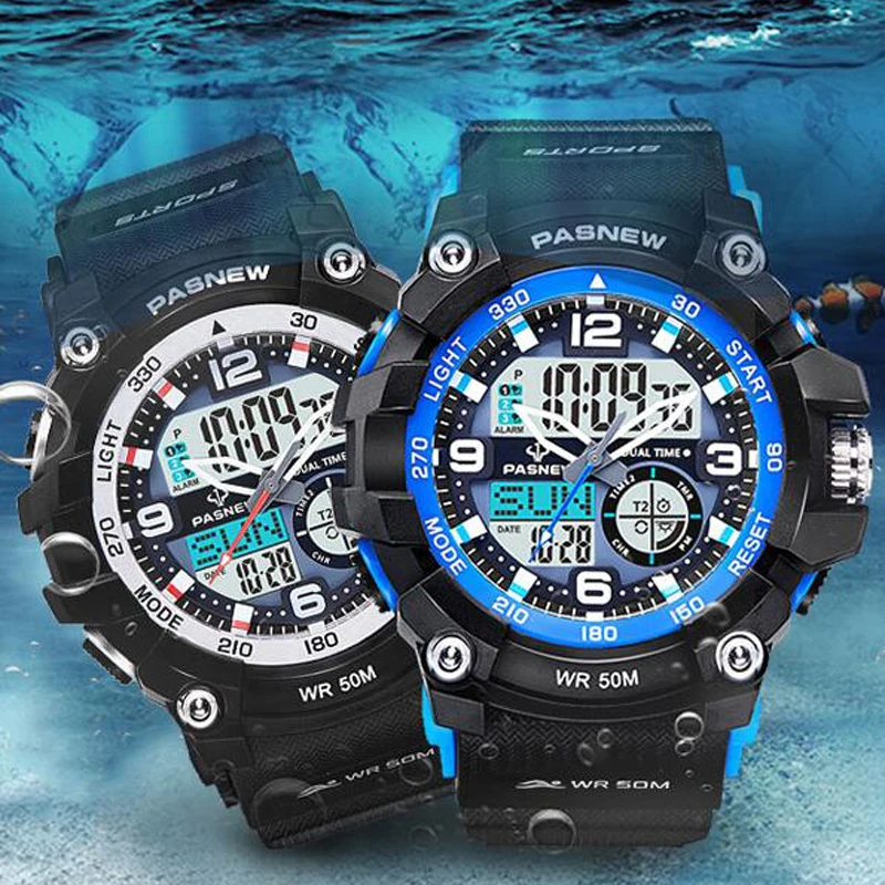 

PASNEW Men Military Watch 50m Waterproof Wristwatch LED Quartz Clock Male relogios masculino Digital Sports Watches Men's