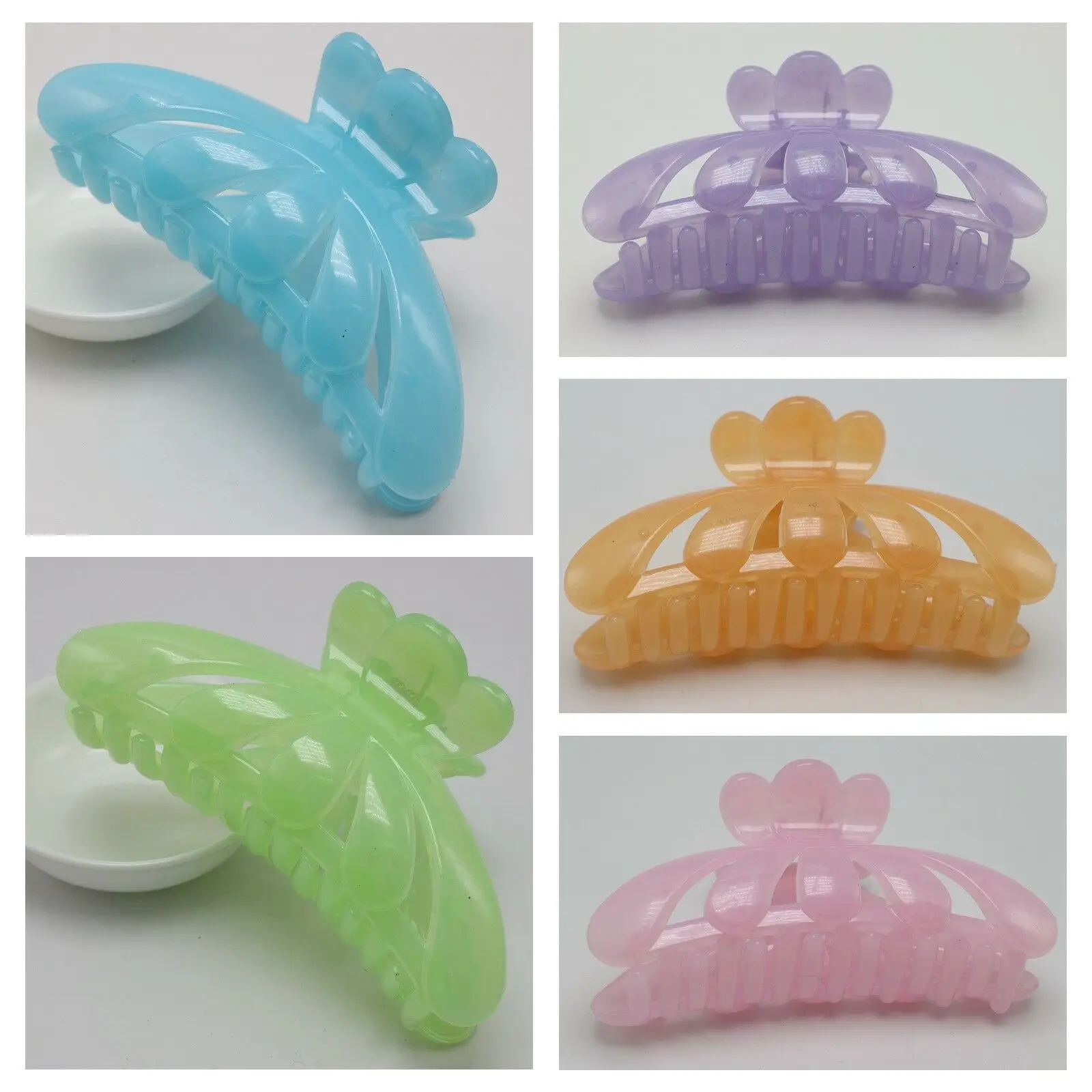 5 pcs Large Jelly Tone Color Plastic Hair Claw Clamp Clips 115mm Lady Women