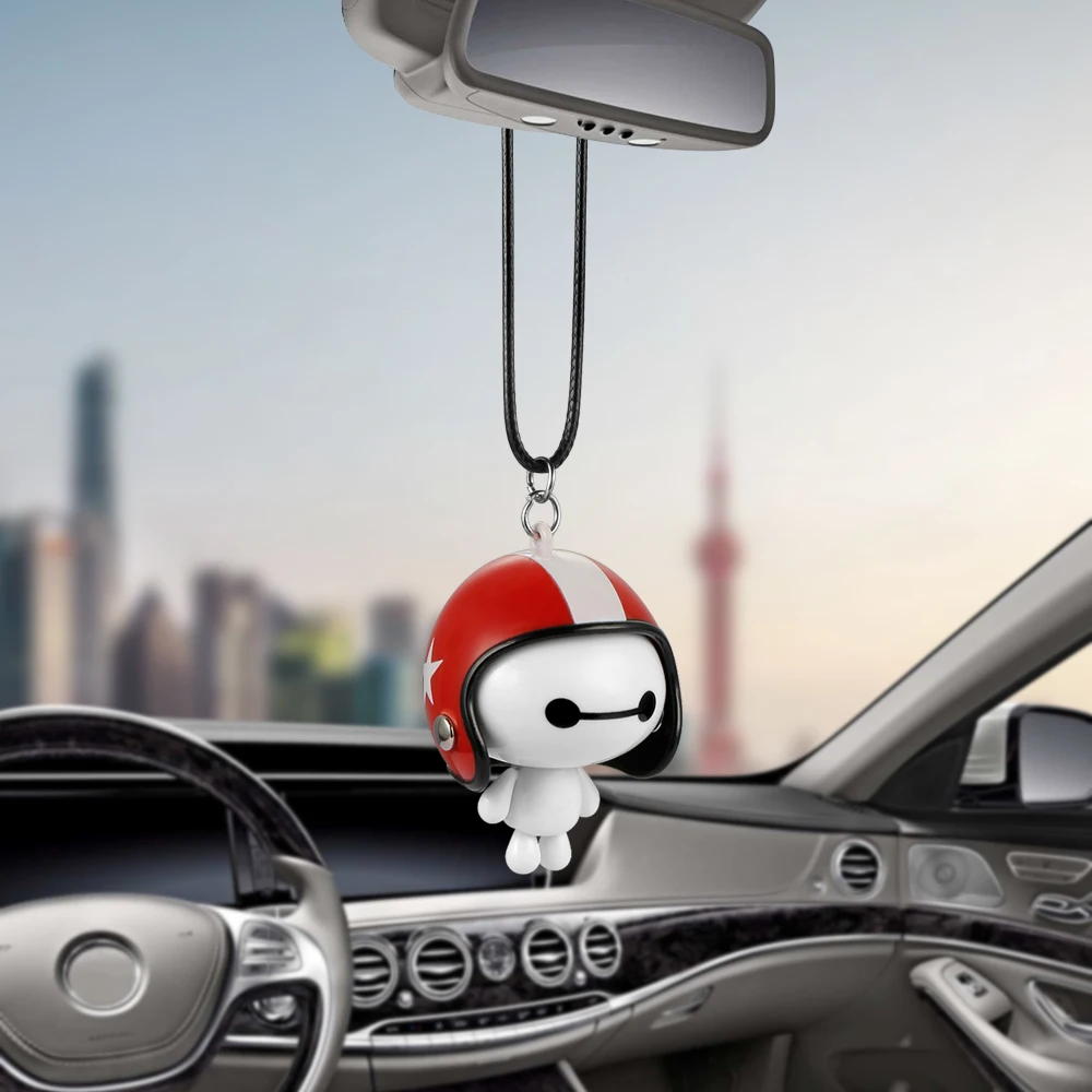 Car Pendant Cute Helmet Baymax Robot Doll Hanging Ornaments Automobiles Rearview Mirror Suspension Decoration Accessories Gifts