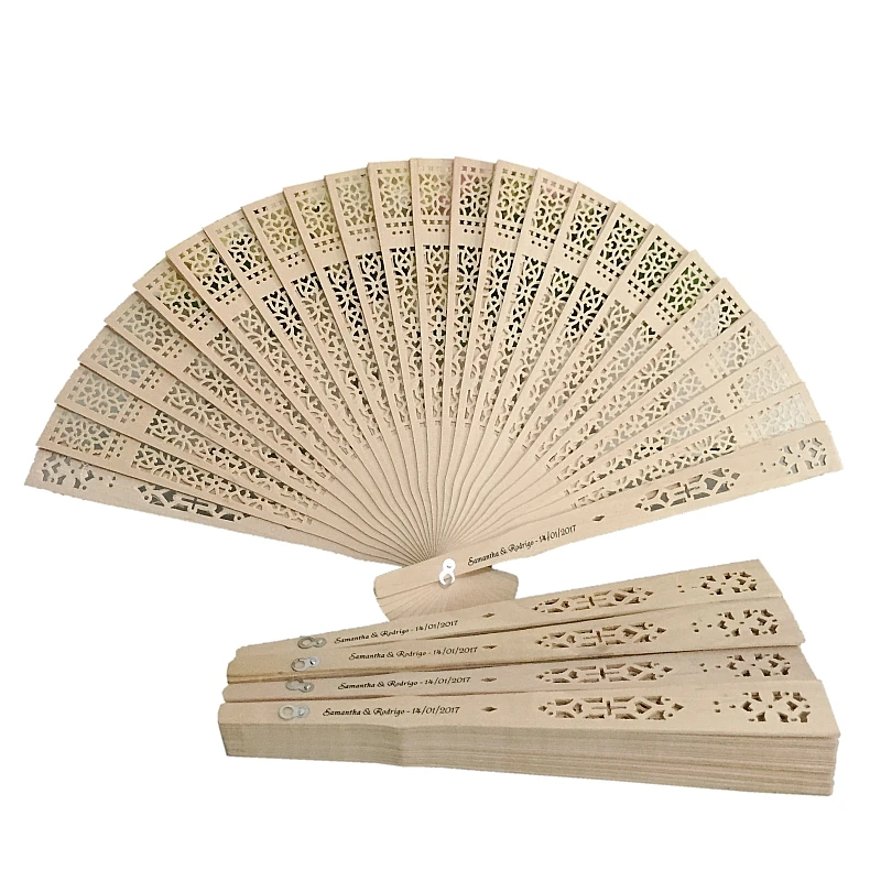 20PCS Personalized Chinese Wood Fan Wedding Favor With Customized Bride & Groom's Name and Date Printed Souvenior Gift