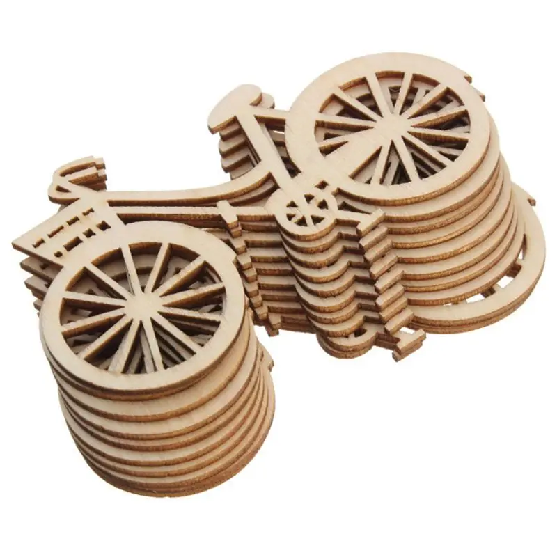 10pcs Wooden Bicycle Bike Cutout Veneers Slices DIY Crafting Ornament Theme Wedding Party Home Decoration Gift