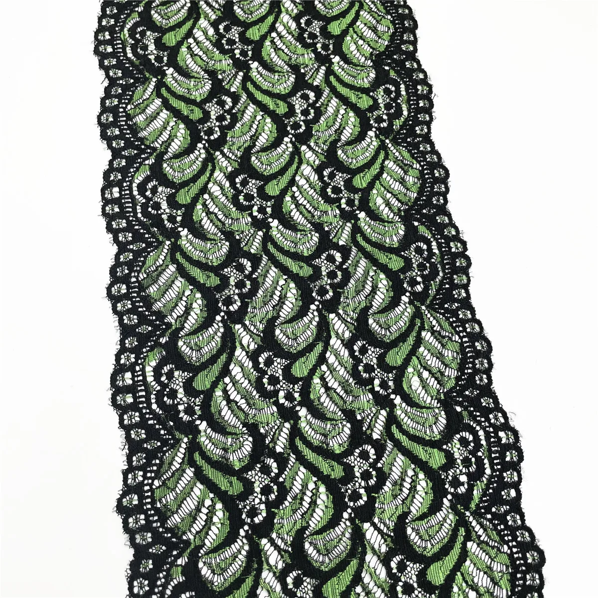 3y/lot Width 7 inch (18cm) 2-Tone Green Black Elastic Lace Trim For Skirt Hem Clothes Sewing Material DIY Apparel Dress Fabric