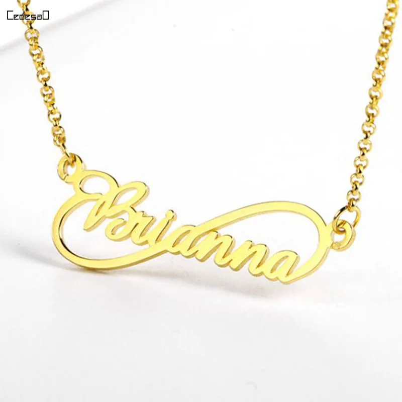 

Custom 925 Sterling Silver Infinity Name Pendant 18k Gold Plated Classic Infinity Nameplate Nekclace for Women Gifts