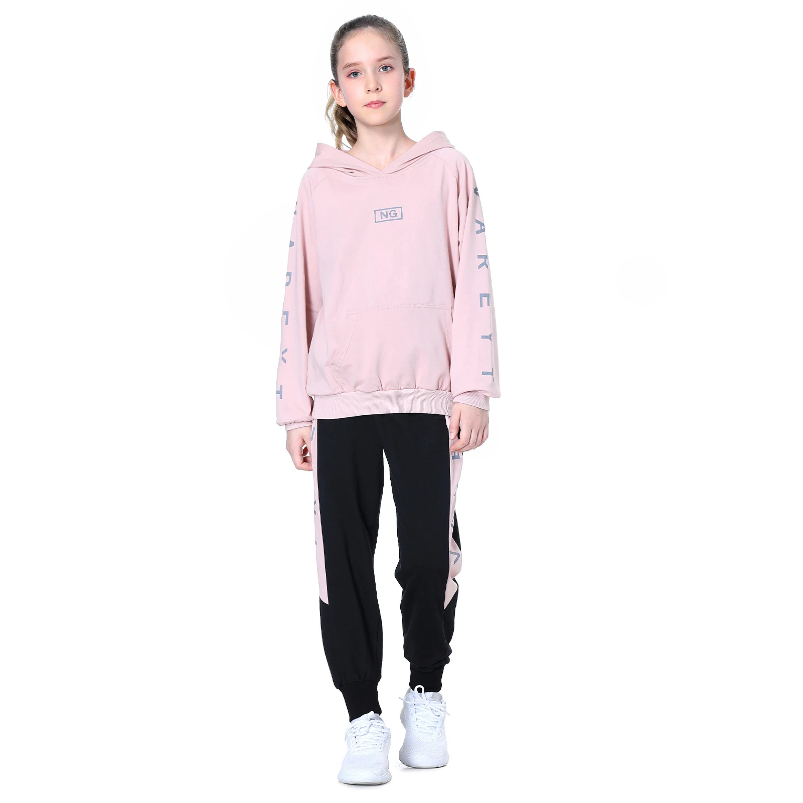 

Autumn Girls Sportswear Two-Piece Hooded Letter Print Sweatpants for Teenage Children Cotton Tracksuit Sports Suits Outfit Set