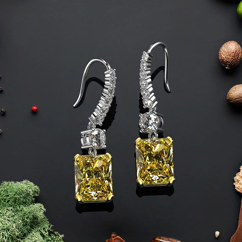 

Luxury Silver Color Drop Earrings For Women Jewelry Ladies Shining Yellow White AAAAA+ Zircon Earrings High Quality