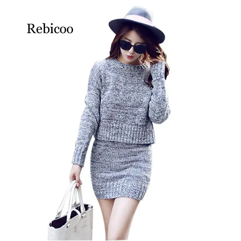 

winter knitted women's suit two piece skirt set women clothes ropa mujer conjunto feminino conjuntos de mujer vetement femme