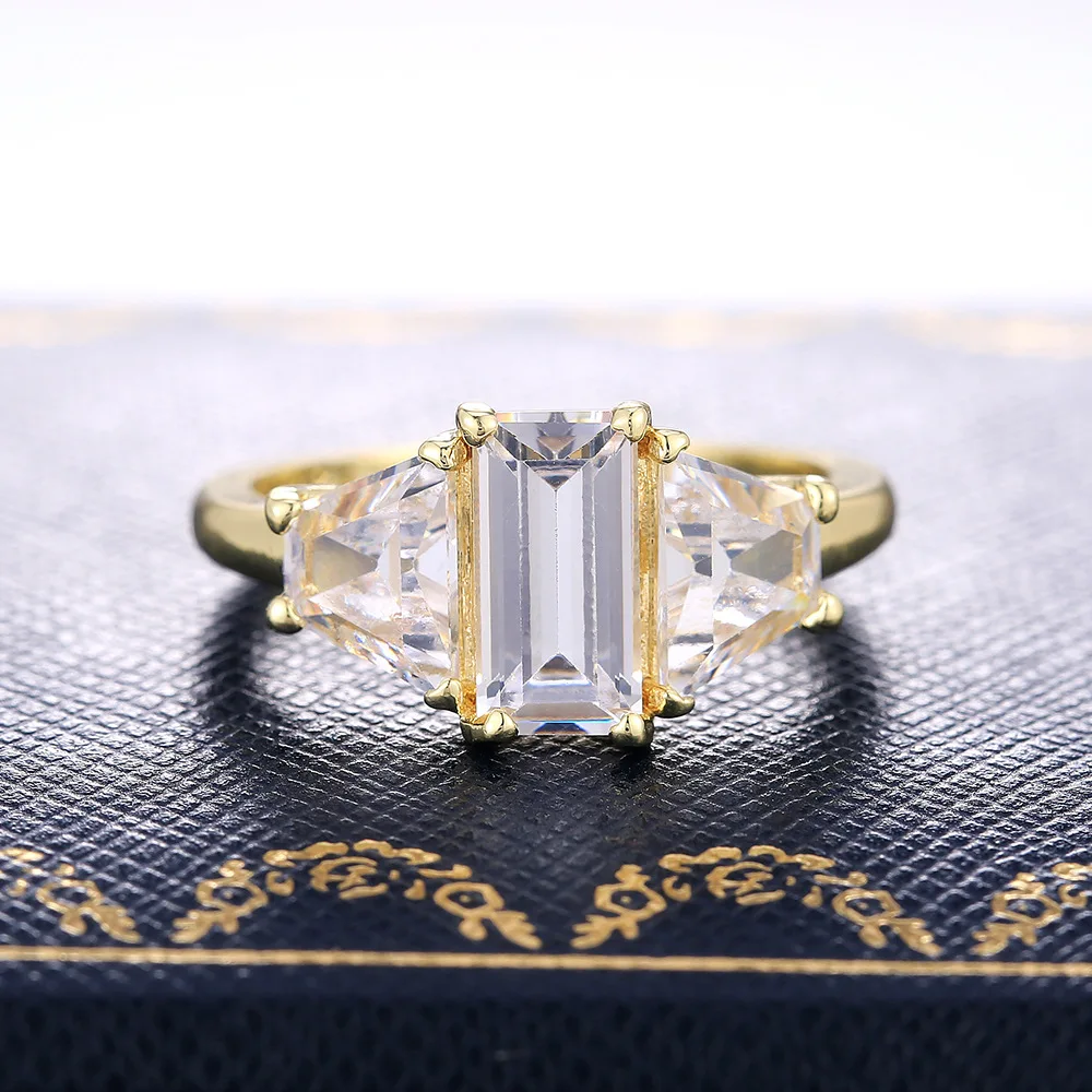 Classic Light Gold Plated White Zircon Wedding Ring Square Cut Bridal Engagement Ring Promise Ring Band Jewelry Lover's Gifts