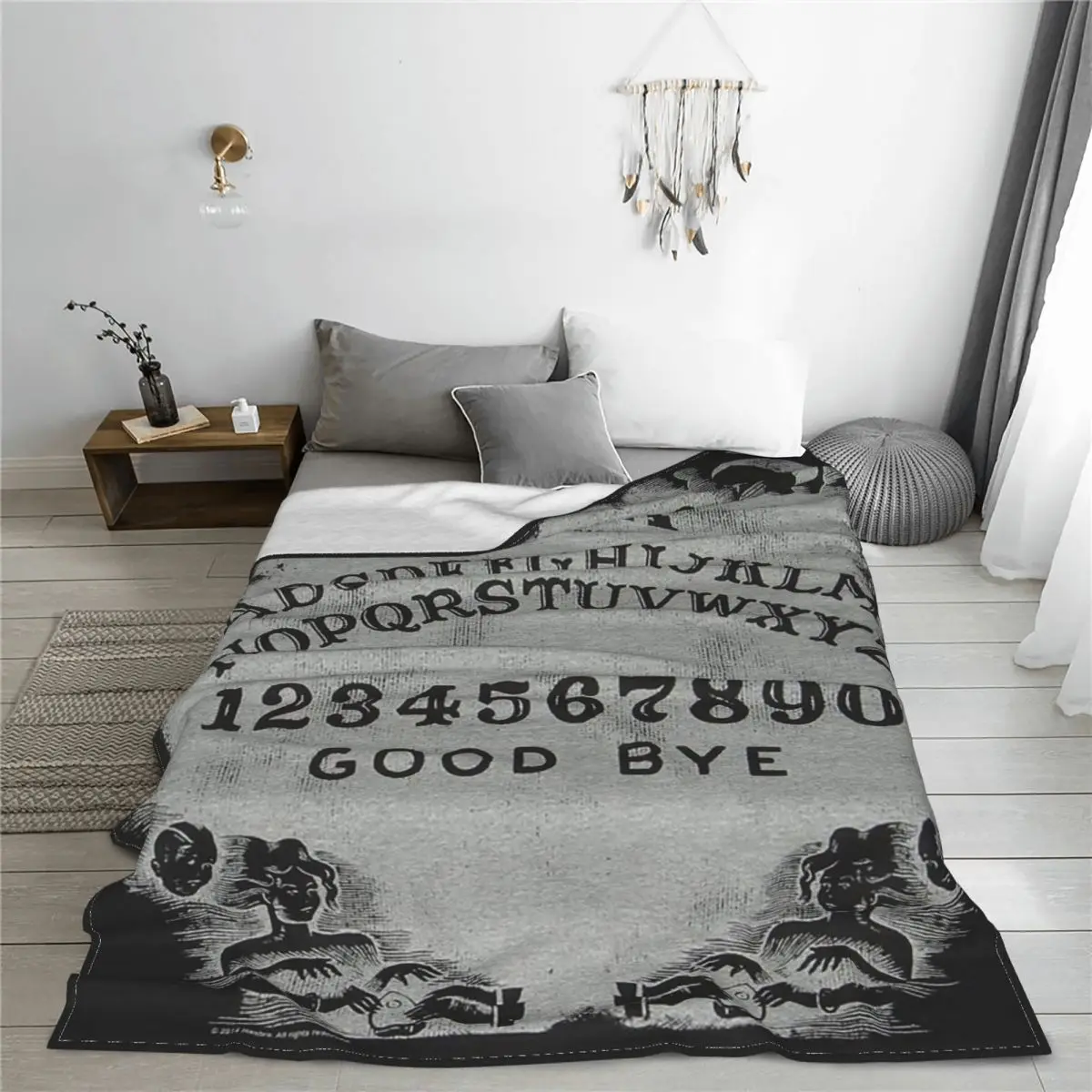 Ouija Board Fleece Throw Blankets Sun and Moon Witch Mystical Blankets for Bed Travel Soft Bedroom Quilt