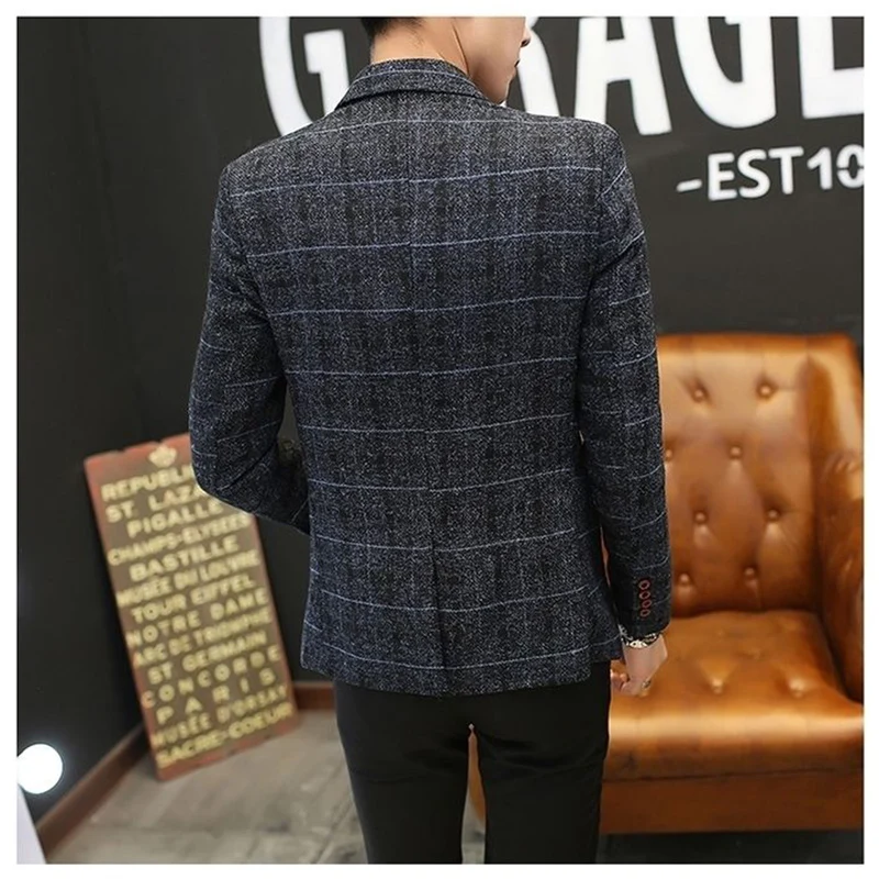 Jaqueta xadrez casual masculina, blazer fino, marca de roupa de negócios, primavera, outono, nova, 2021