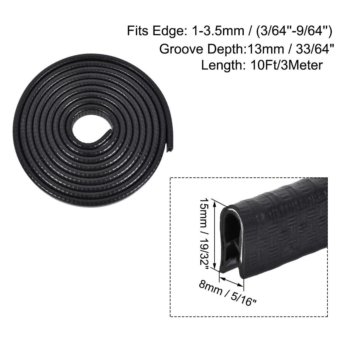 uxcell 10Ft/3Meters Edge Trim U Seal Extrusion Black U Channel Edge Protector PVC Plastic W Iron Sheet Fits 1-3.5mm Edge