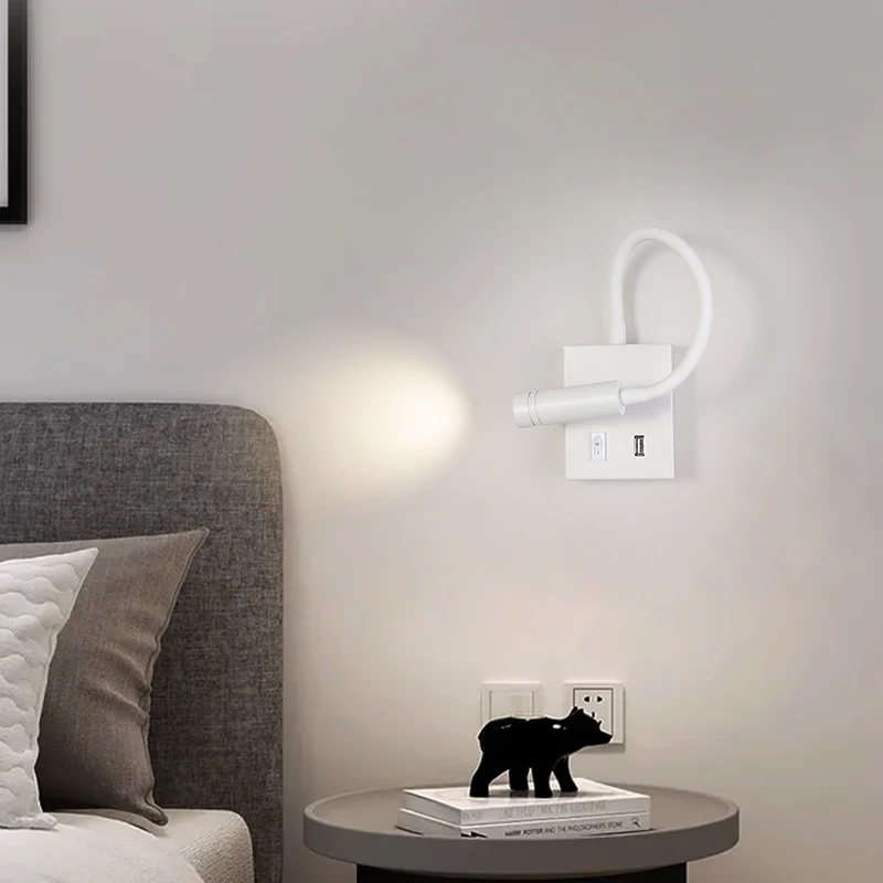 Nordic minimalista moderno led lâmpadas de parede cabeceira com interruptor carregamento usb porto retrátil criativo do hotel quarto leitura luz