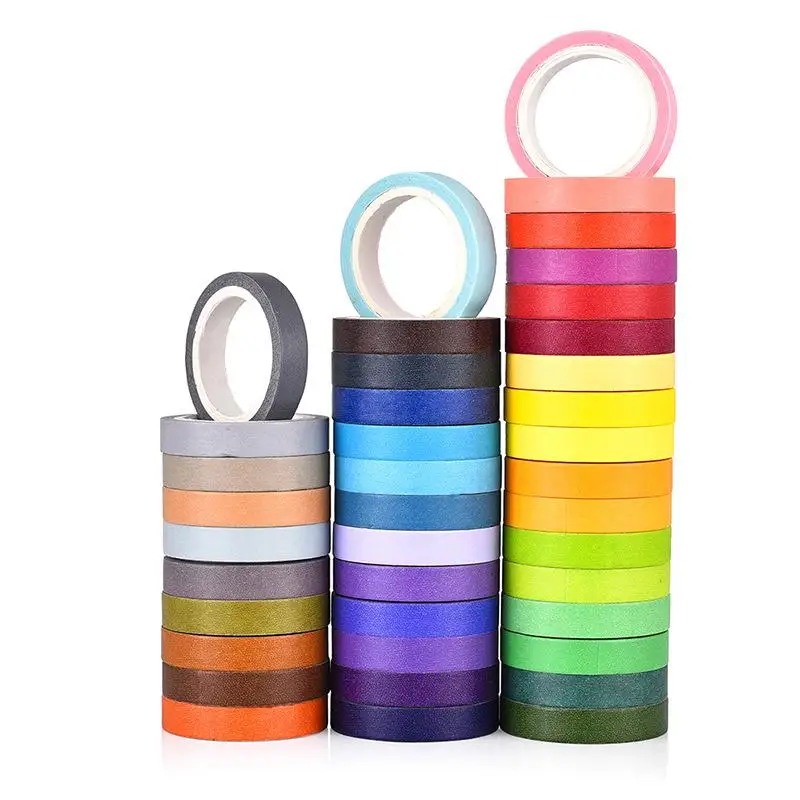 Cinta adhesiva de color puro para niños, cinta washi hecha a mano de 40 colores, estilo Punk, para guardería, FZ88, 40 rollos por caja