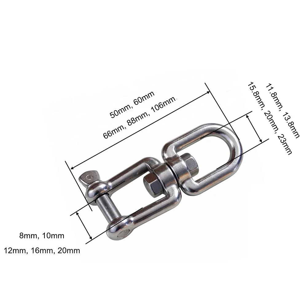 5PCS Jaw And Eye Anchor Swivel Stainless Steel 304 Connector Heavy Duty 4mm 5mm 6mm 8mm 10mm For Marine Boat Anchor Chain