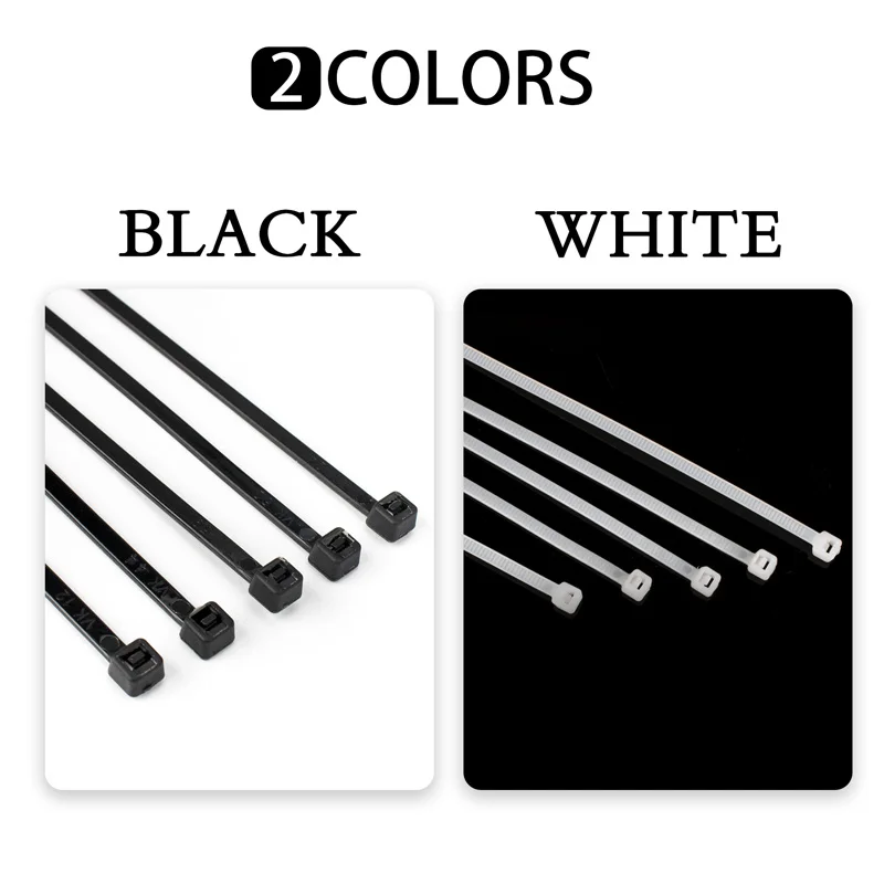 100PCS/bag Self-locking Plastic Nylon Cable Tie Organizer Loop Winding Zip Cable Tie White Black Kabelbinder Set Industria