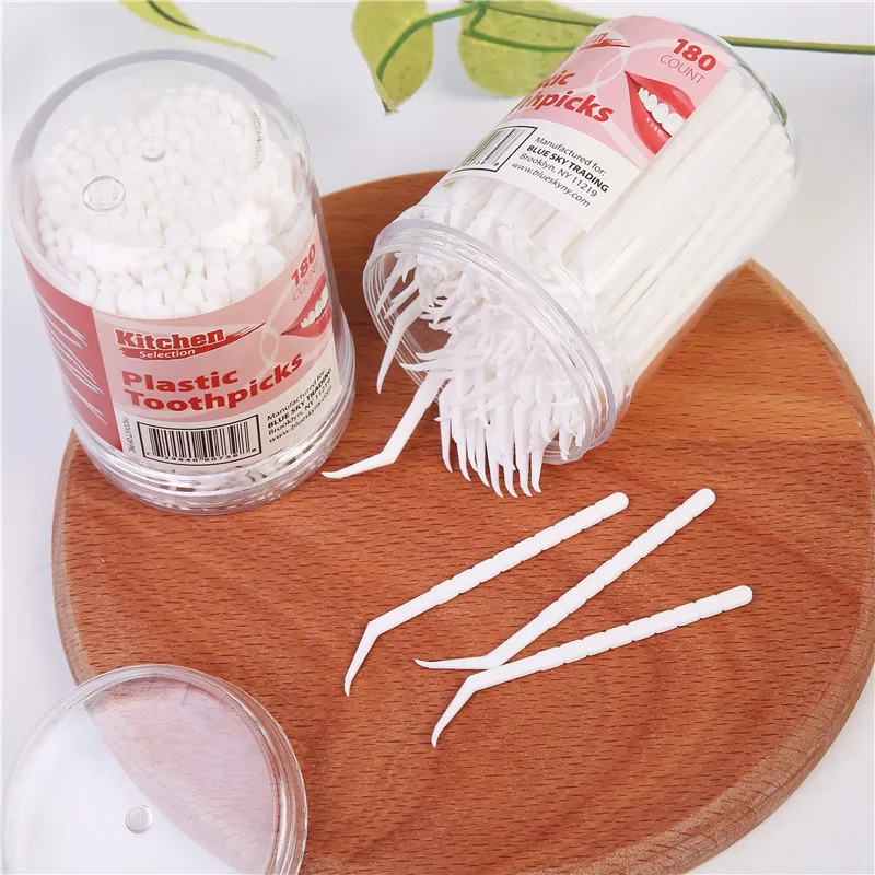 120Pcs Disposable Dental Plastic Oral Hygiene Dental Safety Brush Dental Care Toothpicks Tool with Eco Toothpick Dispenser 2024