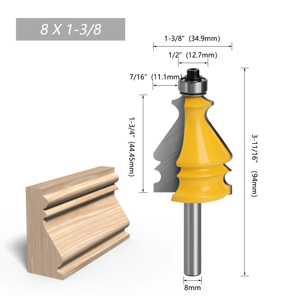 LAVIE 1pc 8MM Shank Handrail Architectural Moulding Line Router Bit Woodworking Milling Cutter for Wood Bit Face Tool MC02075