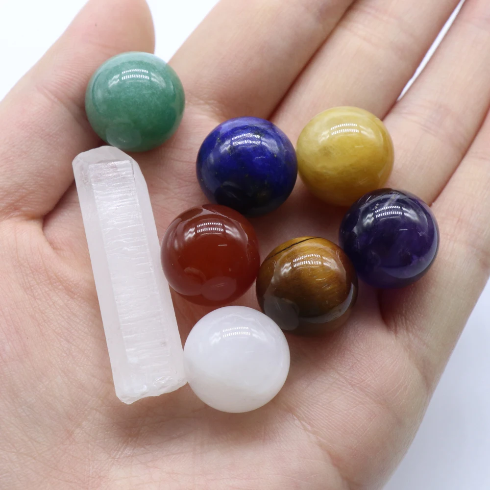 8pcs Seven Chakras Crystal Agate Yoga Stone Ball Set Natural Stone Reiki Healing Gemstone Home Decorative Ornaments Gift