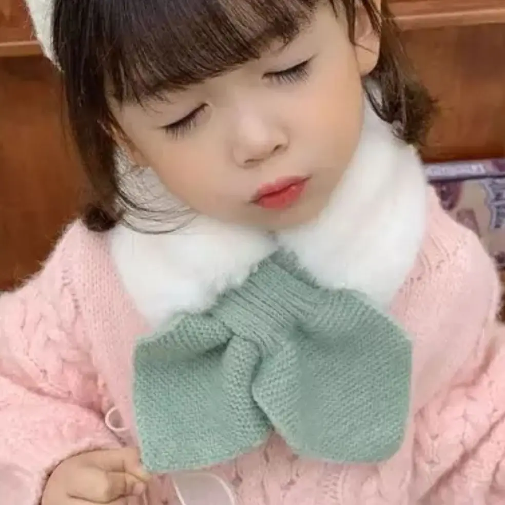 Korean Version Autumn Winter Children's Scarf New Baby Cute Cold-Proof Collar Plush Warmth Cute All-match Solid Knitted Bib  D15