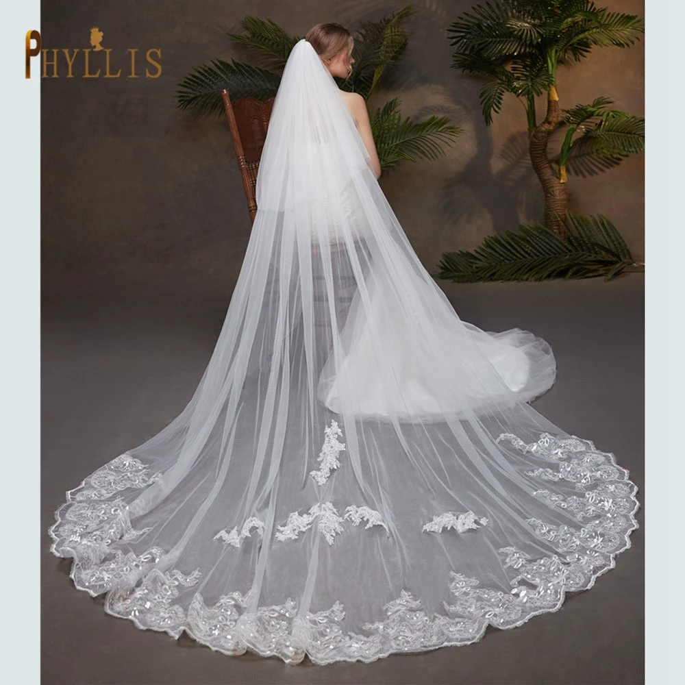 B54 Luxury Long Bridal Veils Real Photos 2 Layer Bridal Veil with Comb 3 Meters Cathedral Wedding Veil Bride Accessories