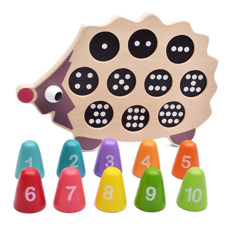 

Montessori Toys Children Early Educational Learning Puzzle Wooden Toys Cartoon Colorful Hedgehog Matching Numerals Math Toys