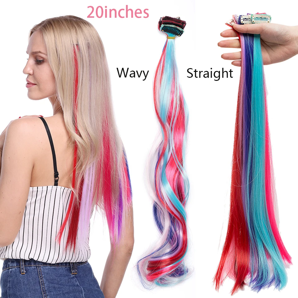 HAIRRO 20'' Clip On Hair Extension 57Color Ombre Straight Hair Extension Clip In Hairpieces High Temperature Faber Hair Pieces