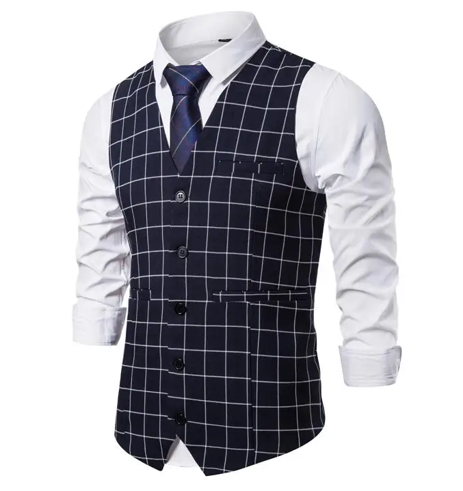 Waistcoat Vest For Men Slim Fit Leisure Plaid Gentlemen Business Sleeveless Vintage Mens Wedding Vest Party Formal Costime Homme