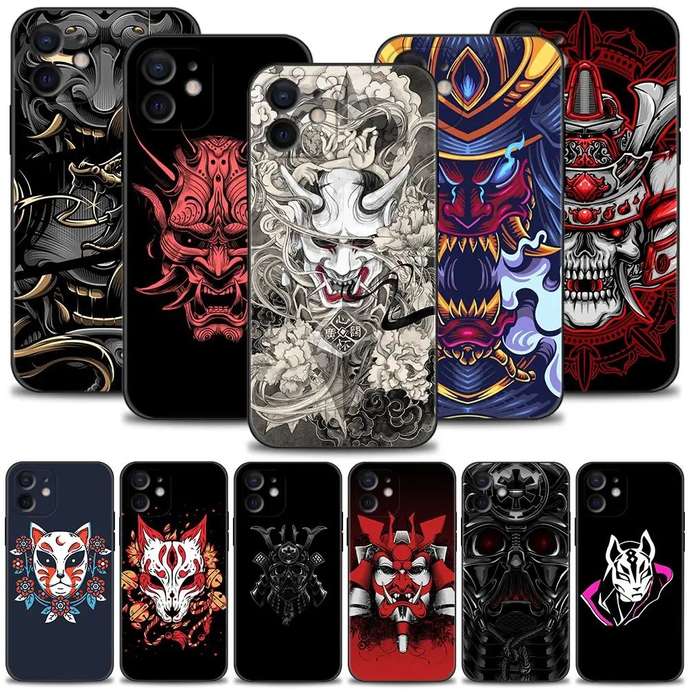 Samurai Oni Mask Phone Case For Apple iPhone 14 13 12 11 Pro Max Mini XS Max XR X 7 8 Plus 6 6S SE Soft Cover Silicone Shell