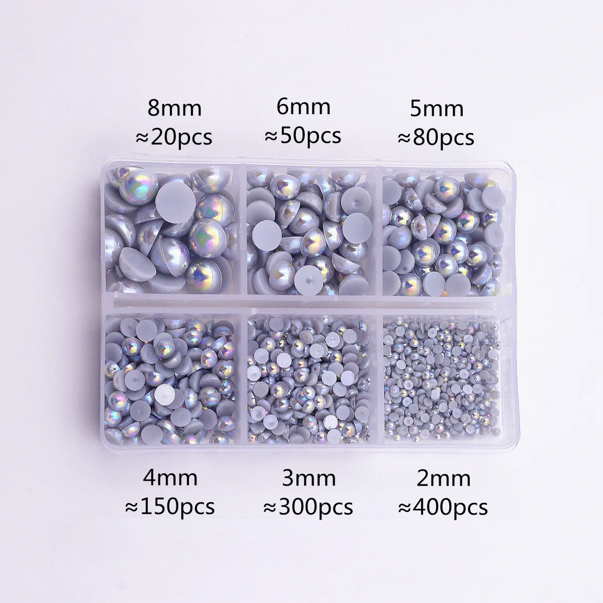 6 Grid Set Mix Size Colorful Flatback Pearl Beads Applied Nail Art Clothing Shoes Hats Diy Decoration