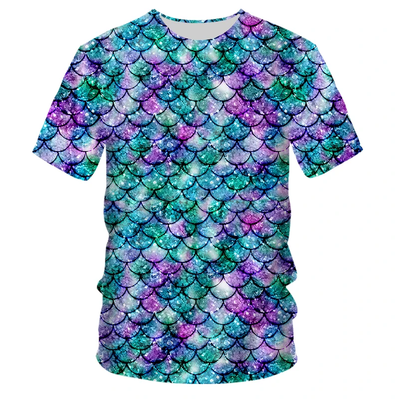 Colorful Fish Scales Wave National Style 3D T-shirt Men Round Hem Tshirt Mens Short-Sleeved T Shirt Male Streetwear Shirts 4XL