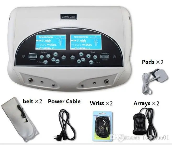 2024 New Dual Detox Machine Ion Cleansing Device Foot Spa Bath Ionic 2 LCD Screen User With Massager Acupuncture Pads Wrist Belt