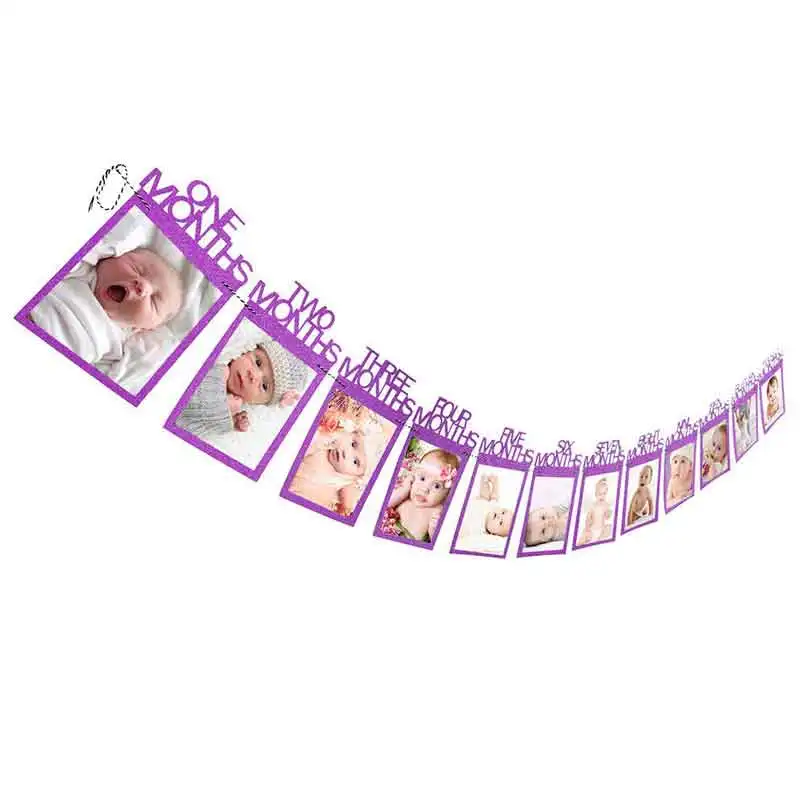 Boy girl 1st Birthday 12 Month Photo frame banner garland flags baby shower Photo Bunting one First Birthday Party Decorations