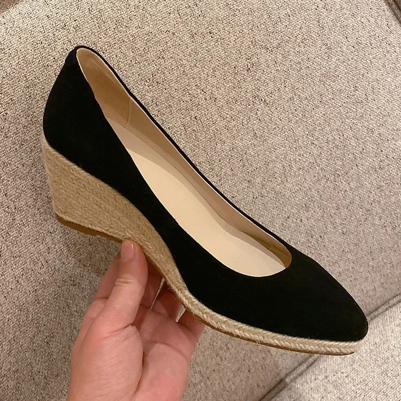 Women Pumps Kid Suede High Heels Elegant Ladies Slip On Simple Wedge Shoes Classic Design Female Dress Pumps 7 CM Summer Sandals