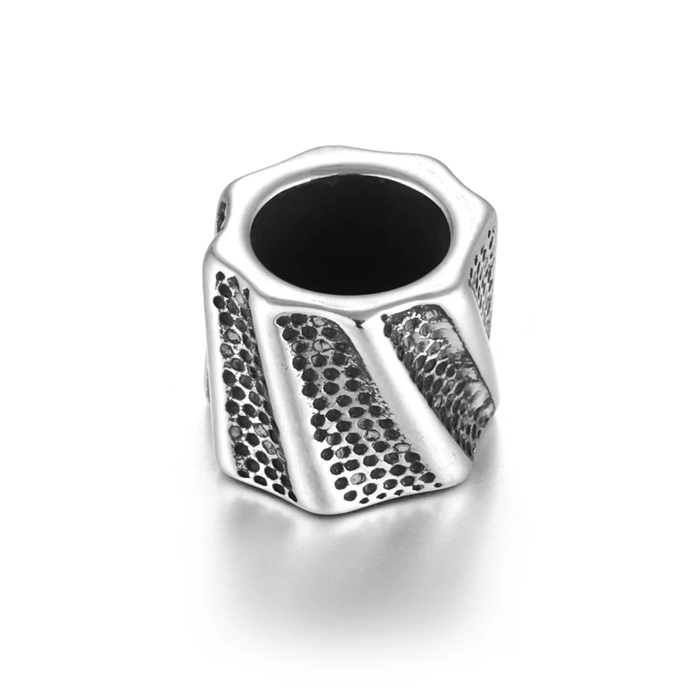 Stainless Steel Bead Twisted Polished 7mm Large Hole Metal Beads Charms for DIY Bracelet Jewelry Making Accessories